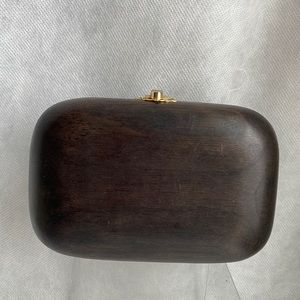 Wood minaudiere clutch handbag designer purse dark wood